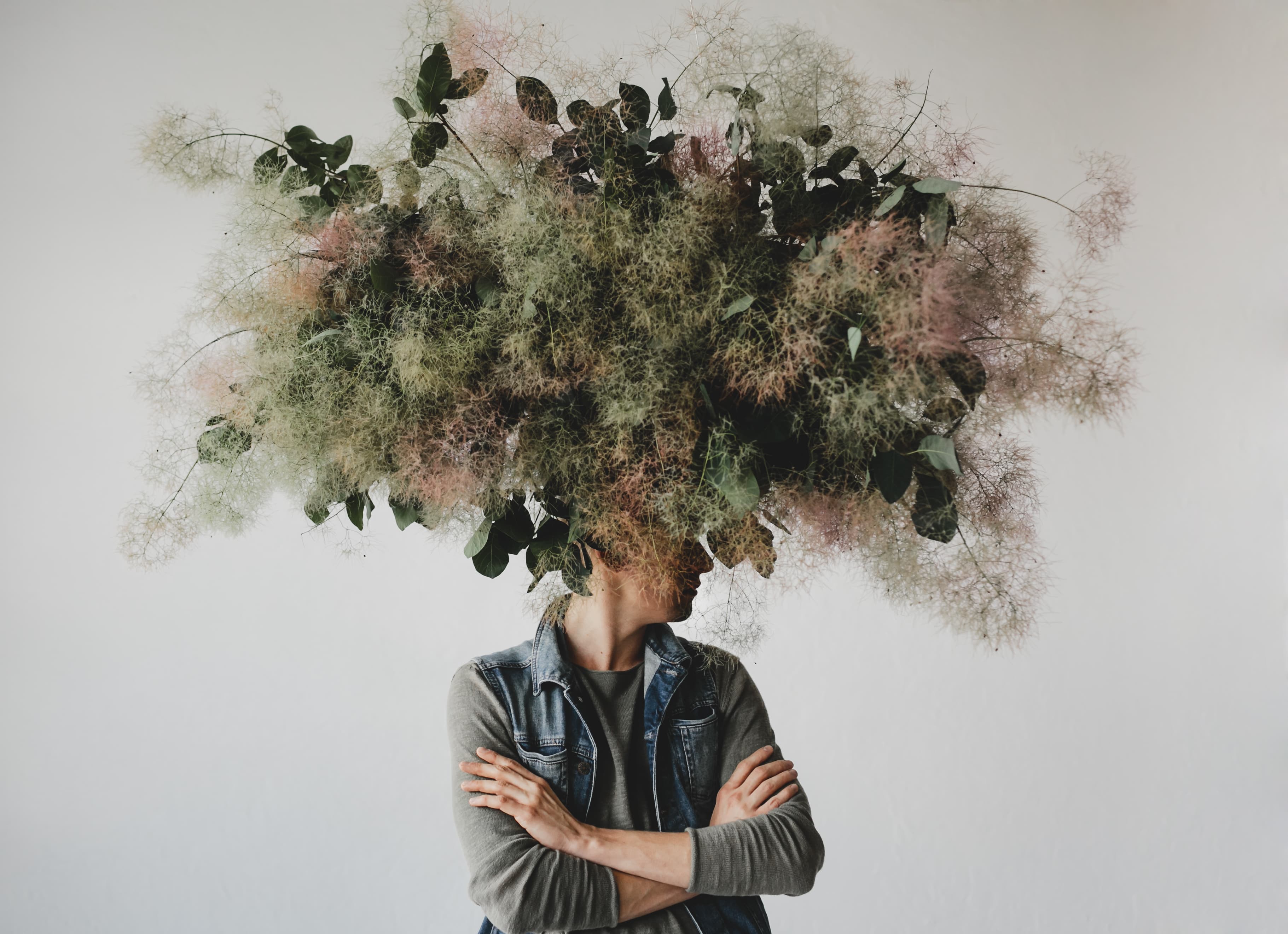 Nature-inspired mindfulness with green leaves and natural elements.